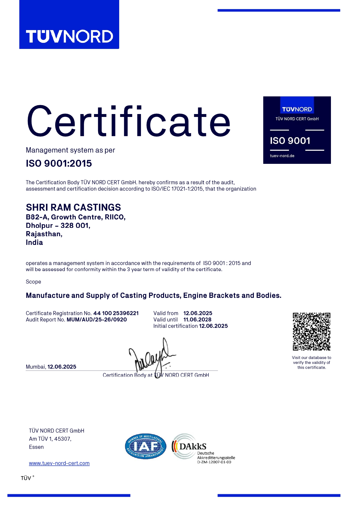 Shriram Castings Certification 04